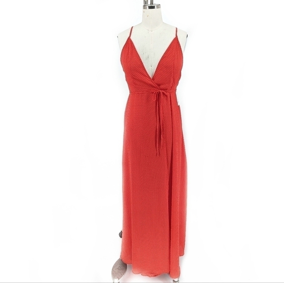 Forever 21 Polka Dot Wrap Maxi Dress Red S preppy retro prairiecore summer - Picture 1 of 8